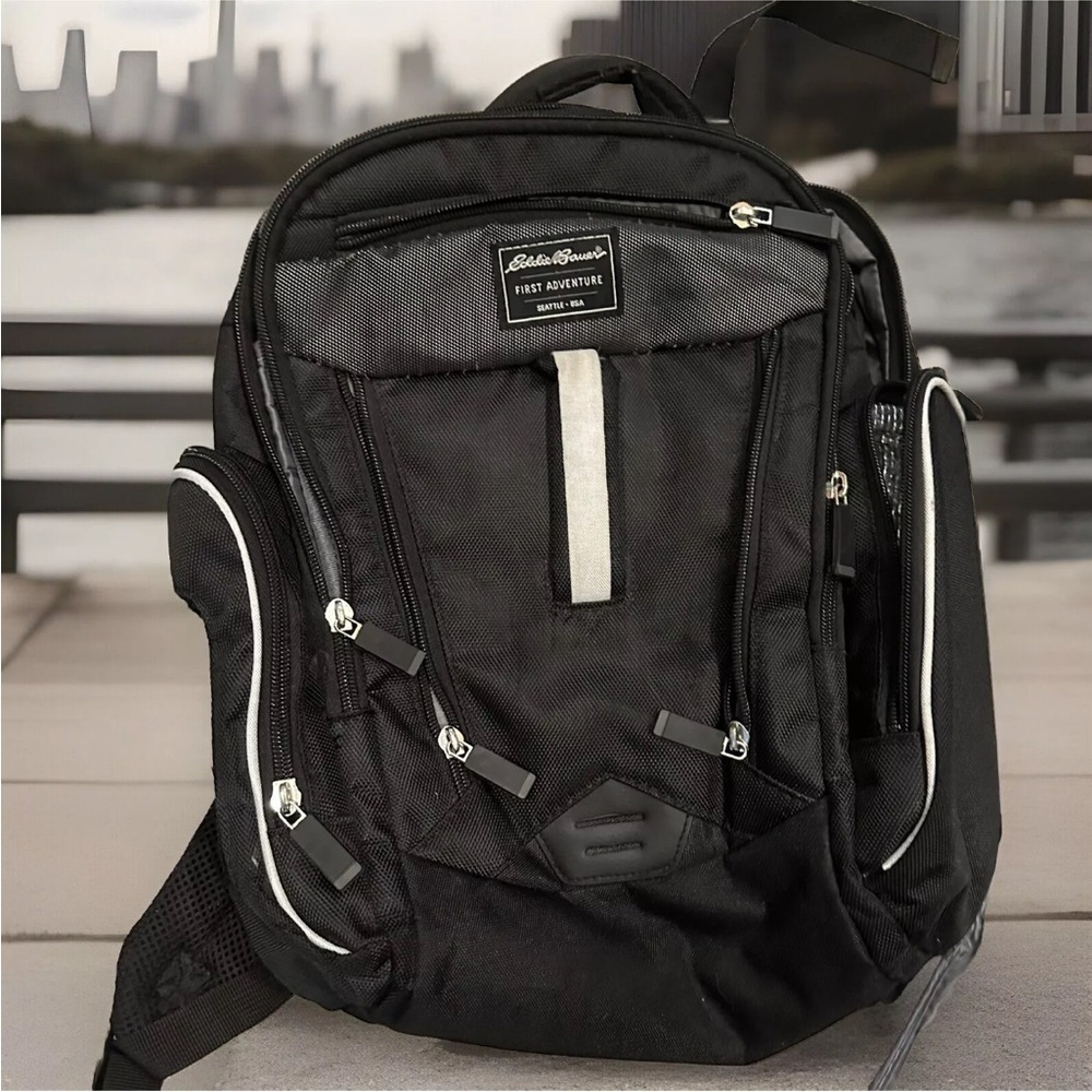 Eddie Bauer First Adventure Baby Diaper Bag Backpack Black Nylon Pockets Pad